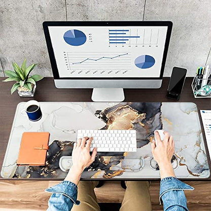Lateefah Large Mouse Pad and Keyboard Wrist Rest, Desk Pad for Keyboard and Mouse, Extended Gaming Mouse Pad with Wrist Support, Waterproof Non-Slip Desk Mouse Mat for Office, Home - color: 4Pcs-Black & Grey Marble