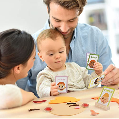 PP OPOUNT Social Emotional Learning Toy, Funny Faces Games | with 28 Facial Expressions and 12 Emotional Flashcards, Preschool Learning Activities Toy to Express Emotions for Kids Age 3+ - style: 1