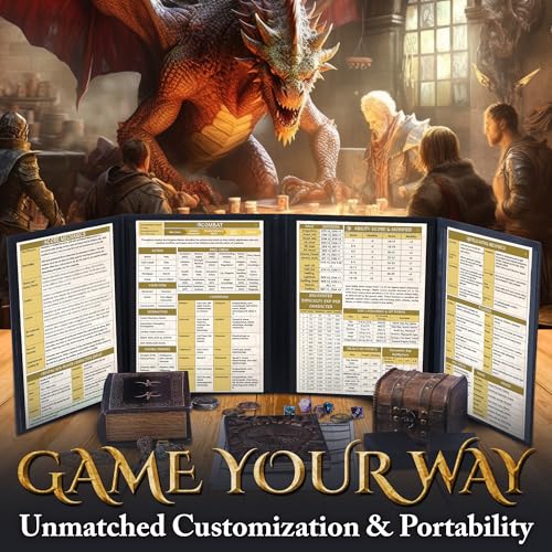 DM Screen for DND with 4 Wider Panels - Stunning Panoramic Battle Scene | 3D Embossed Faux Leather, Clear Pockets, Fits US Letter 8.5 x 11, For Dungeon Masters, Game Masters, Gift for DnD, RPG