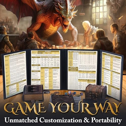 DM Screen for DND with 4 Wider Panels - Stunning Panoramic Battle Scene | 3D Embossed Faux Leather, Clear Pockets, Fits US Letter 8.5 x 11, For Dungeon Masters, Game Masters, Gift for DnD, RPG