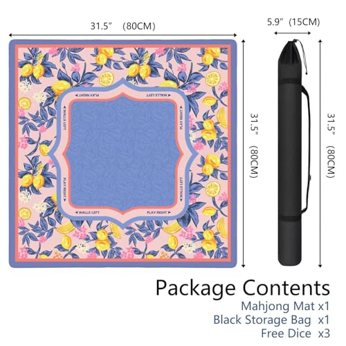 Purple Mahjong Mat for Table, 31.5 * 31.5in Anti Slip Mahjong Table Cloth, Noise Reduction, Neoprene Mah jongg Mat with Carrying Bag & 3 Dices, Poker Board Tile Games Mats, Lemon Tree 2 - color: Lemon Tree2
