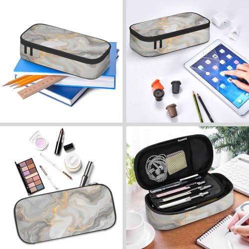 Marble Pencil Holder Bag White Fluid Texture Pencil Case College Office Organizer for Teens Adults - color: Marble 01