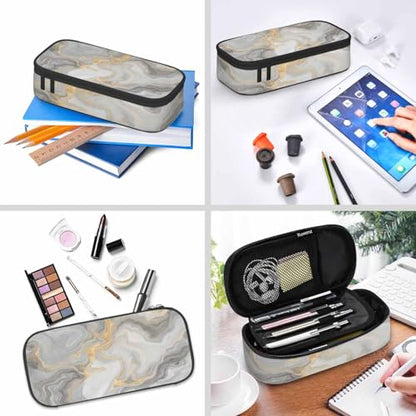 Marble Pencil Holder Bag White Fluid Texture Pencil Case College Office Organizer for Teens Adults - color: Marble 01