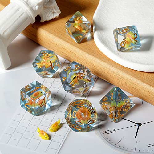 Fish DND Dice, DNDND 7PCS Resin Dice Set with Velvet Bag for Dungeons and Dragons D&D Role Playing Games and Tabletop Games （Fish DND Dice Set - color: Fish