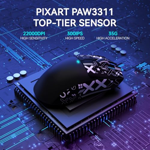 ATTACK SHARK X11 Wireless Gaming Mouse, PAW3311 Sensor, Lightweight, RGB Charging Dock, 22,000 DPI, Tri-Mode Connectivity, 5 Programmable Buttons, Grip Tape Included - Black - color: Black, size: Mouse and Anti-slip sticker