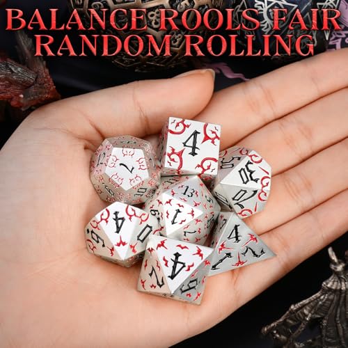 ZHOORQI Metal DND Dice 7Pcs Bat Design Polyhedral Die Set(BF-White Red) | Sharp Edge D and D Dice for Dungeons and Dragons DM RPGs Gift Gaming Collection - color: Bat-white Red