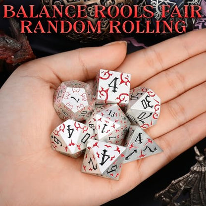 ZHOORQI Metal DND Dice 7Pcs Bat Design Polyhedral Die Set(BF-White Red) | Sharp Edge D and D Dice for Dungeons and Dragons DM RPGs Gift Gaming Collection - color: Bat-white Red