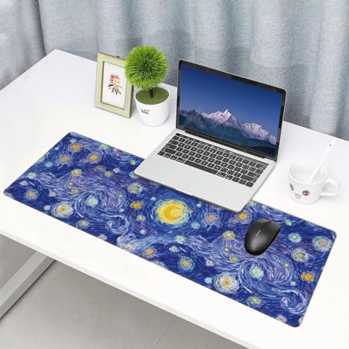 Large Mouse Pads for Desk, Extended Abstract Gaming Mousepad for Women Office Gifts, Funny XL Big Stitched Waterproof Nonslip Computer Mats Deskmat for Keyboard, (Starry Night, 31.5 * 11.8 in) - color: Starry Night