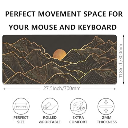 Gold Mountains Mouse Pad Desk Pad,Extended Gaming Mouse Mat with Stitched Edges Non-Slip Waterproof Rubber Base Mous Mat for Office,Computer,Keyboard,Laptop and Home Desk Pad(27.5X11.8 in) - color: Gold Mountain