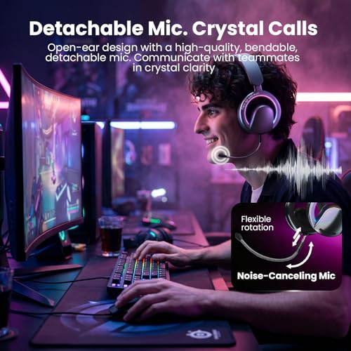 Open Ear Open-Back Headphones Wireless Bluetooth Gaming Headset with Mic for PC Switch Xbox One PS4 PS5, 3.5mm Wired Breathable Lightweight Over Ear Headphones with Microphones Adjustable RGB Light - color: Black
