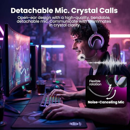 Open Ear Open-Back Headphones Wireless Bluetooth Gaming Headset with Mic for PC Switch Xbox One PS4 PS5, 3.5mm Wired Breathable Lightweight Over Ear Headphones with Microphones Adjustable RGB Light - color: Black