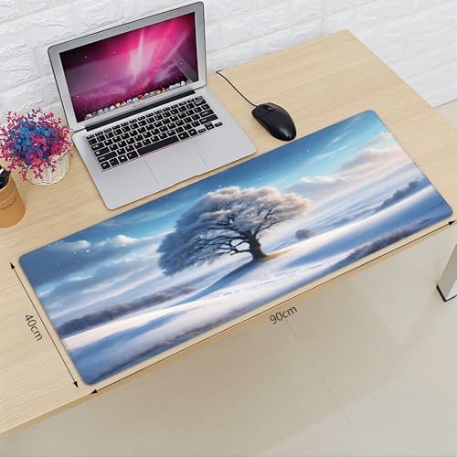 XXL Gaming Mouse Pad 35.4x15.7 inch, Winter Snow Trees Landscape Theme Desk Mat, White World Plants Scene Large Mousepad,Fantasy Artistic Keyboard Mouse Mat (Snow Trees) - color: Snow trees