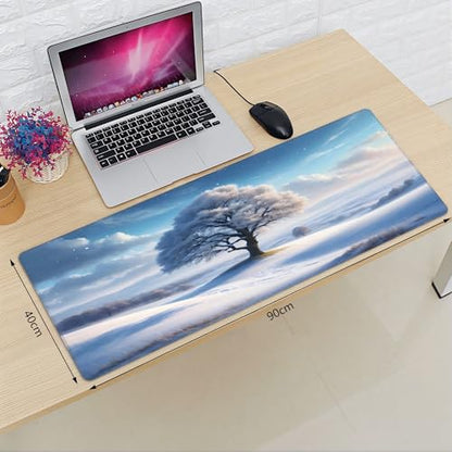 XXL Gaming Mouse Pad 35.4x15.7 inch, Winter Snow Trees Landscape Theme Desk Mat, White World Plants Scene Large Mousepad,Fantasy Artistic Keyboard Mouse Mat (Snow Trees) - color: Snow trees