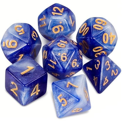 QMAY DND Dice Set -D&D Polyhedral Dice (7 Pcs) for Dungeons and Dragons (Deep Blue Sky) - color: Deep Blue Sky
