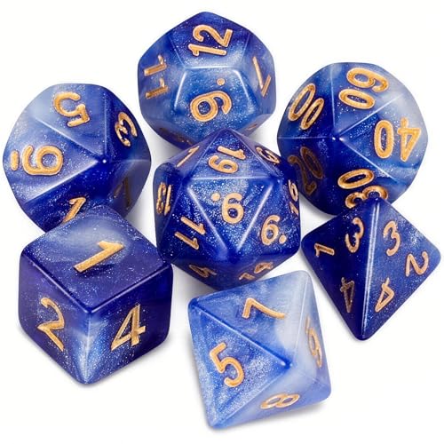 QMAY DND Dice Set -D&D Polyhedral Dice (7 Pcs) for Dungeons and Dragons (Deep Blue Sky) - color: Deep Blue Sky