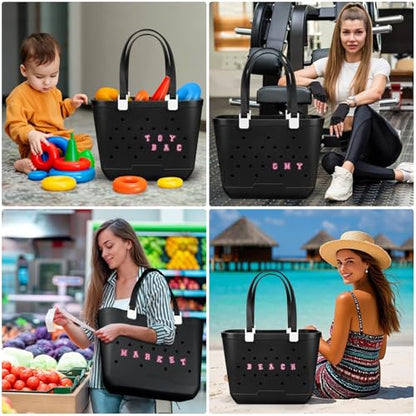 X-Large Rubber Beach Tote Bag, 18.9 "L x 9.4 "W x 13.8 "H Waterproof EVA Beach Totes with Zipper Pocket - color: Black