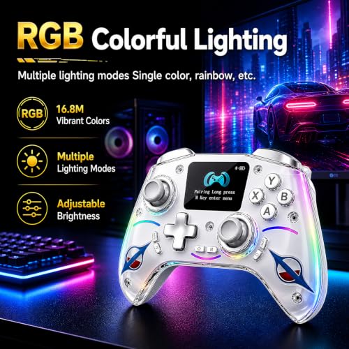 Morostron Wireless Controller for PC and Steam Games, Switch/Switch 2/iOS/Android Compatible, Interactive Screen, Hall Sticks, RGB, 1200mAh, White - color: White