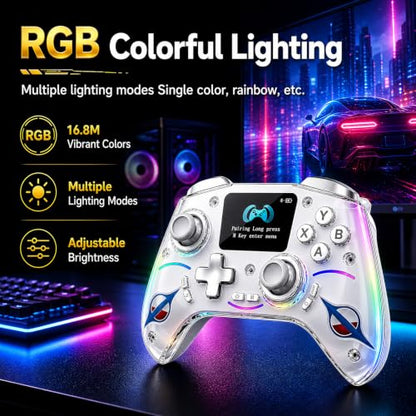 Morostron Wireless Controller for PC and Steam Games, Switch/Switch 2/iOS/Android Compatible, Interactive Screen, Hall Sticks, RGB, 1200mAh, White - color: White