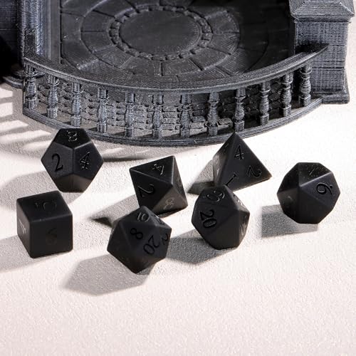 Matte Black Gemstone Dice Set, 7-Piece Handcrafted Polyhedral Dice with Gold Engraving, Ideal for D&D, RPG, MTG & Tabletop Games, Gift Box Included (Black Frosted Stone) - color: Black Frosted Stone