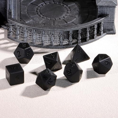 Matte Black Gemstone Dice Set, 7-Piece Handcrafted Polyhedral Dice with Gold Engraving, Ideal for D&D, RPG, MTG & Tabletop Games, Gift Box Included (Black Frosted Stone) - color: Black Frosted Stone