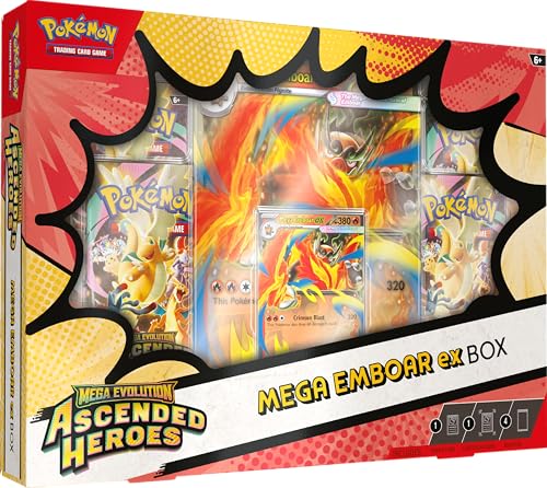Pokémon TCG: Mega Evolution—Ascended Heroes Mega Emboar ex Box (1 Foil Promo Card, 1 Oversize Lenticular Card & 4 Booster Packs)