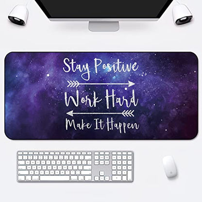 Desk Mat,Inspirational Quotes Gaming Mouse Pad,XXL Mouse Pad Mat for Office,Computer,Keyboard with Non-Slip Base Stitched Eges Stay Positive Work Hard and Make It Happen Mousepad 35''×15.7''×0.12'' - color: Stay Positive Work Hard and Make It Happen