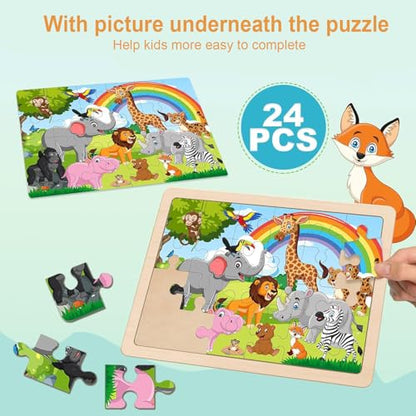 Wooden Puzzles for Kids Ages 4-6, 24 Piece Animals Puzzles for Toddlers,Jigsaw Puzzles for Kids Ages 3-5, Preschool Educational Puzzles Board Toys Gifts for Boys and Girls 3 4 5 6 Years Old - style: Wooden puzzles