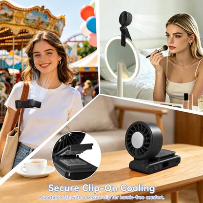 Handheld Portable Turbo Fan with Ice Cooling,5 Speed Rechargeable LED Display Foldable Hand Held Personal Clip/Neck/Waist Fan,180°& 360° Adjustable,Pocket Mini Fan for Outdoor/Home/Office (Black) - color: Black