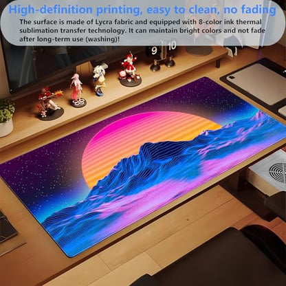 Synthwave Gaming Desk Mat, Retro 80s XXL Large Mouse Pad 31.5x15.7 in | Aesthetic outrun neon desk pad with comfortable 3mm cushion, smooth cloth surface, and non-slip rubber base. - color: Digital Art