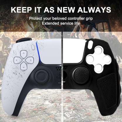 2 Pack Black Anti-Slip PS5 Controller Skin,Soft Thicken Studded Protective Silicone Cover Skin Grips Compatible with PS5/Slim/Pro Controller and 8 PCS Thumb Grips Caps. (2 Pack Black) - color: 2 Pack Black