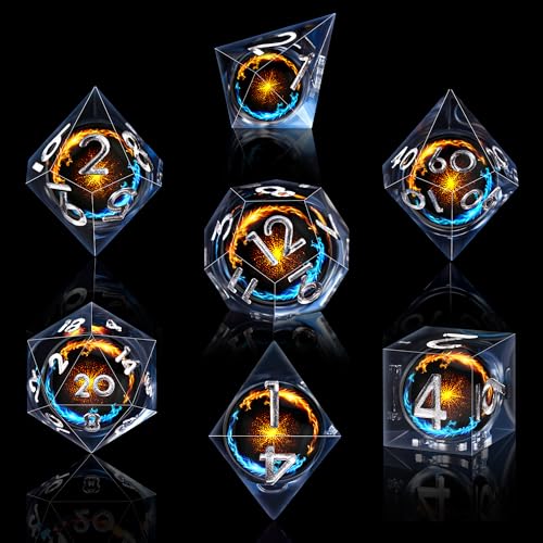 AUSTOR 7 Die DND Dice Set - 7 Pieces Blue Golden Double Dragon Resin Dice - D20, D12, D10, D8, D6, D4 Sharp Edge Dungeons and Dragons Dice with Case - color: Double Dragon (Blue&golden)