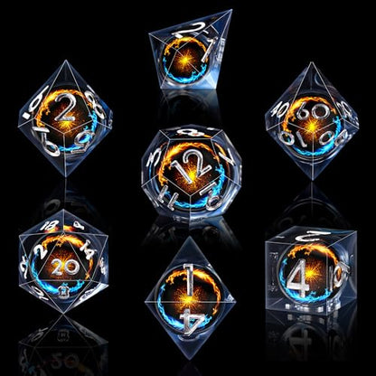 AUSTOR 7 Die DND Dice Set - 7 Pieces Blue Golden Double Dragon Resin Dice - D20, D12, D10, D8, D6, D4 Sharp Edge Dungeons and Dragons Dice with Case - color: Double Dragon (Blue&golden)