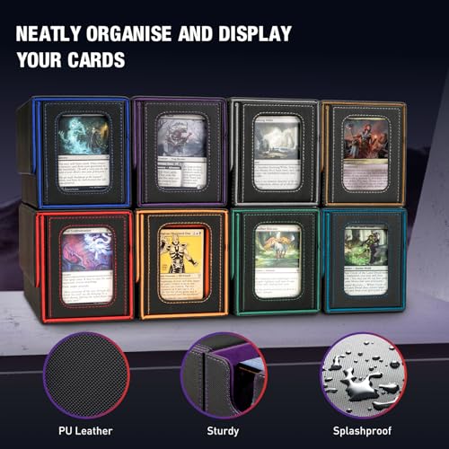 TiMOVO MTG Deck Box, Magnetic Trading Card Storage Case, Black+Purple | Holds 400+ Sleeveless Cards, 4 Dividers & Dice Tray, 2 Detachable Commander Card Deck Boxes, For Magic Game Cards - color: Black & Purple