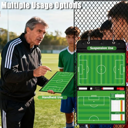 Magnetic Soccer Coaching Board with Carry Bag, Dual-Sided Tactical Dry Erase Board for Coaches - Complete Kit with 24 Magnets, Markers & Fence Clips - Portable Football Strategy Board - style: Soccer