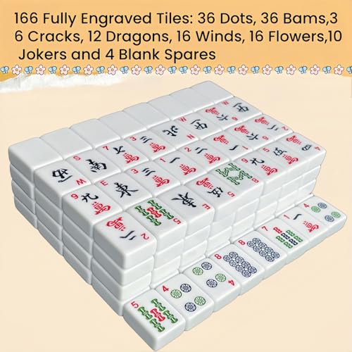 bestcool American Mahjong Set with Floral Quilted Carrying Bag | 166 White Tiles, Easy-to-Read Markings, Wind Indicator, Organized Storage, Game Night & Travel