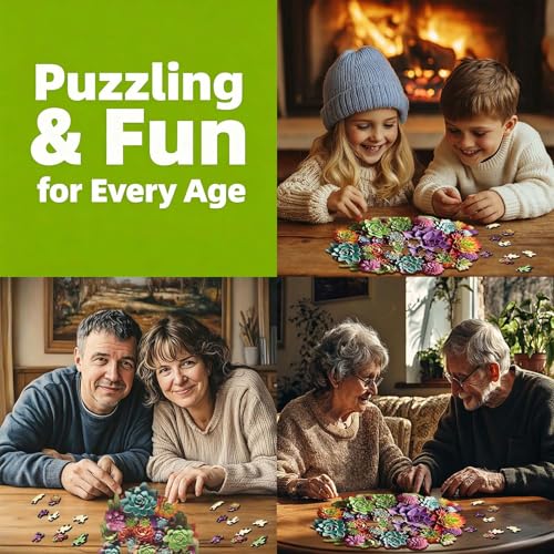 Delobil Puzzles for Adults with Puzzle Saver - Succulent Wooden Puzzle Gifts Unique Adult Jigsaw Puzzles Brain Teaser Family Game 200 Pieces 12.6" X 7.8" - color: Succulent Waterfall, size: 200Pcs