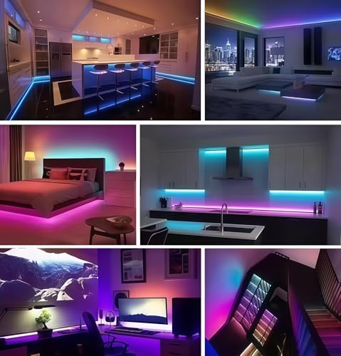NBBUFF 49.2 ft Smart RGB LED Strip Lights，Control via App or Remote，Features Music Sync and Timer Functions，Perfect for Creating Ambiance in Bedrooms, Living Rooms, Christmas Parties, Home Decor - size: 49.2FT
