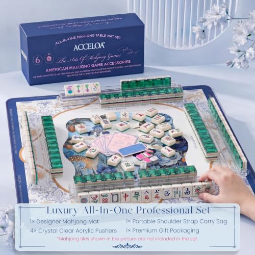 American Mahjong Mat and Racks Set: 31.5" x 31.5" Waterproof Neoprene | Includes 4 clear acrylic racks, rules card, carrying bag and gift box – ready to play, great for gifting(Blue Deer) - color: Blue Deer