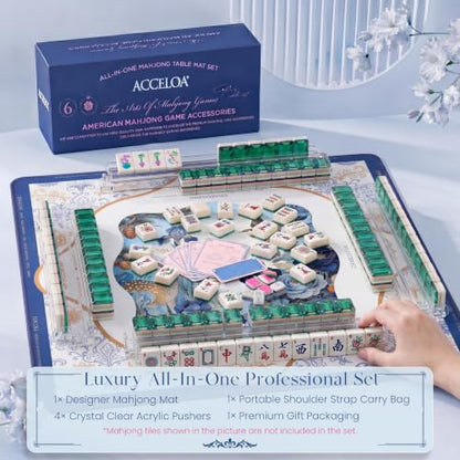American Mahjong Mat and Racks Set: 31.5" x 31.5" Waterproof Neoprene | Includes 4 clear acrylic racks, rules card, carrying bag and gift box – ready to play, great for gifting(Blue Deer) - color: Blue Deer