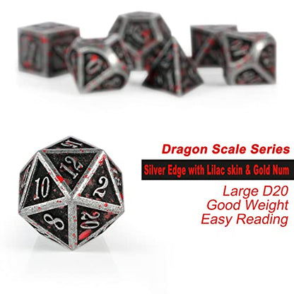 Acient Silver Bloodstained Metal Dice Set DND, DNDND 7PCS Metallic Halloween Die with Metal Case for Dungeons and Dragons Tabletop Games - color: Blood Iron