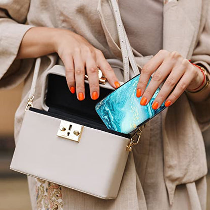 Credit Card Holder, Mini Aluminum Card Wallet RFID Blocking Slim Metal Hard Card Case for Women Men, Blue Ocean Marble - color: Blue Ocean Marble
