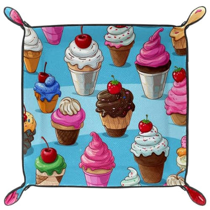 Ice Cream Dessert Dice Tray PU Leather Dice Rolling Tray Folding Dice Holder for Dice Games, Like RPG, DND and Other Table Games - color: Multi 6