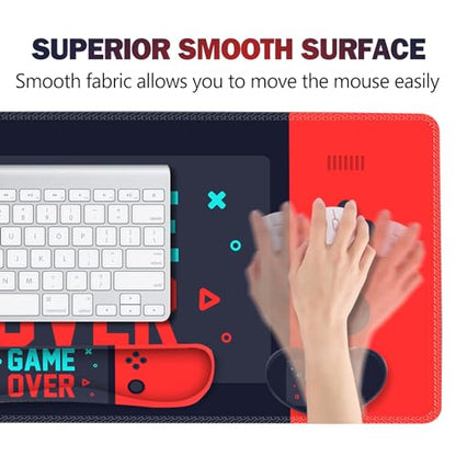 ARTSO Large Gaming Mouse Pad, Keyboard Wrist Rest Pad & Wrist Support Mousepad Set, Stitched Edge, Extended, Non-Slip Base, Memory Foam Desk Mat, Green Red Game Console - color: Green Red Game Console