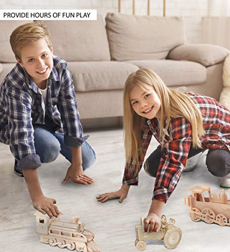Puzzled 3D Wooden Steam Train Puzzle - Wooden Train Puzzle Toy for Kids and Adults, Educational 3D Puzzle Toy Train, 3D Wooden Train Model Kit to Build and Paint with 72 Puzzle Pieces - 1 Pack
