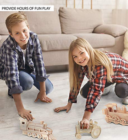 Puzzled 3D Wooden Steam Train Puzzle - Wooden Train Puzzle Toy for Kids and Adults, Educational 3D Puzzle Toy Train, 3D Wooden Train Model Kit to Build and Paint with 72 Puzzle Pieces - 1 Pack