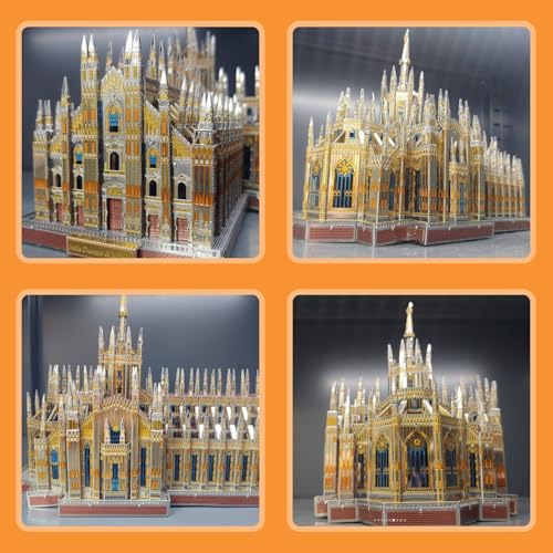 Microworld 3D Metal Puzzle Model Kits, Italy Milan Cathedral Architecture Model Building Kit, 3D Puzzles for Adults Laser Cut Jigsaw Brain Teaser Art Craft Kits (Duomo Di Milano)