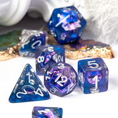 Cusdie 7-Die DND Dice, Polyhedral Dice Set Filled with Eyeball, for Role Playing Game D&D Dice (Purple Eyeball) - color: Purple Eyeball