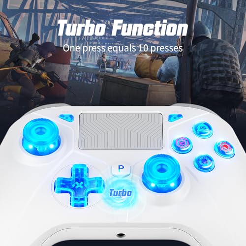 Gamrombo LED Wired Controller for PS5/PS5 Pro/PS5 Slim, Compatible withPS4/PC with 3.5mm Headphone Jack/Dual Vibration/Macro Function/Trubo Function, 10ft Cable - color: White