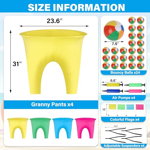 24Pcs Granny Pants Yard Game Funny Field Day Outdoor Games for Adults Kids and Family Gaint Pant Set for Brithday Party Tossing Games Activities for Groups - size: 4 Small