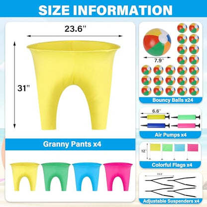 24Pcs Granny Pants Yard Game Funny Field Day Outdoor Games for Adults Kids and Family Gaint Pant Set for Brithday Party Tossing Games Activities for Groups - size: 4 Small
